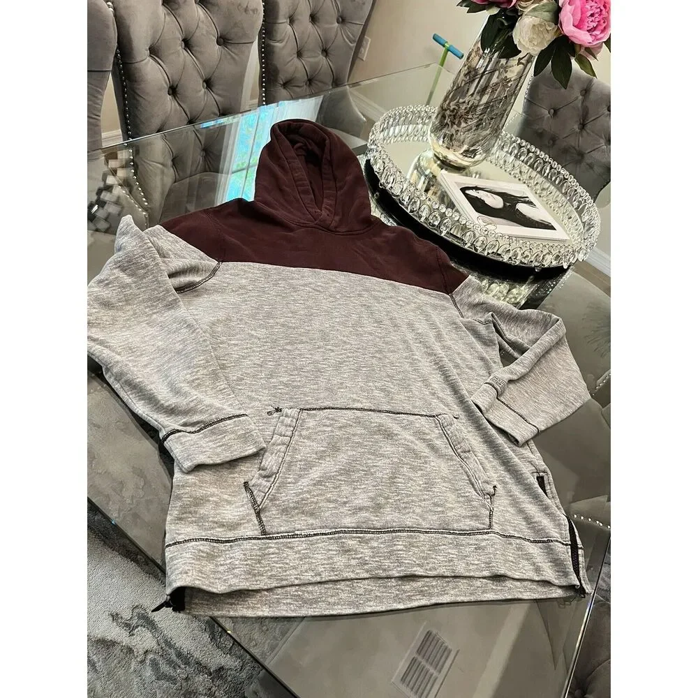 Hollister Hoodie Mens Adult XL Pullover‎ Zippered Sides Maroon Gray Sweater